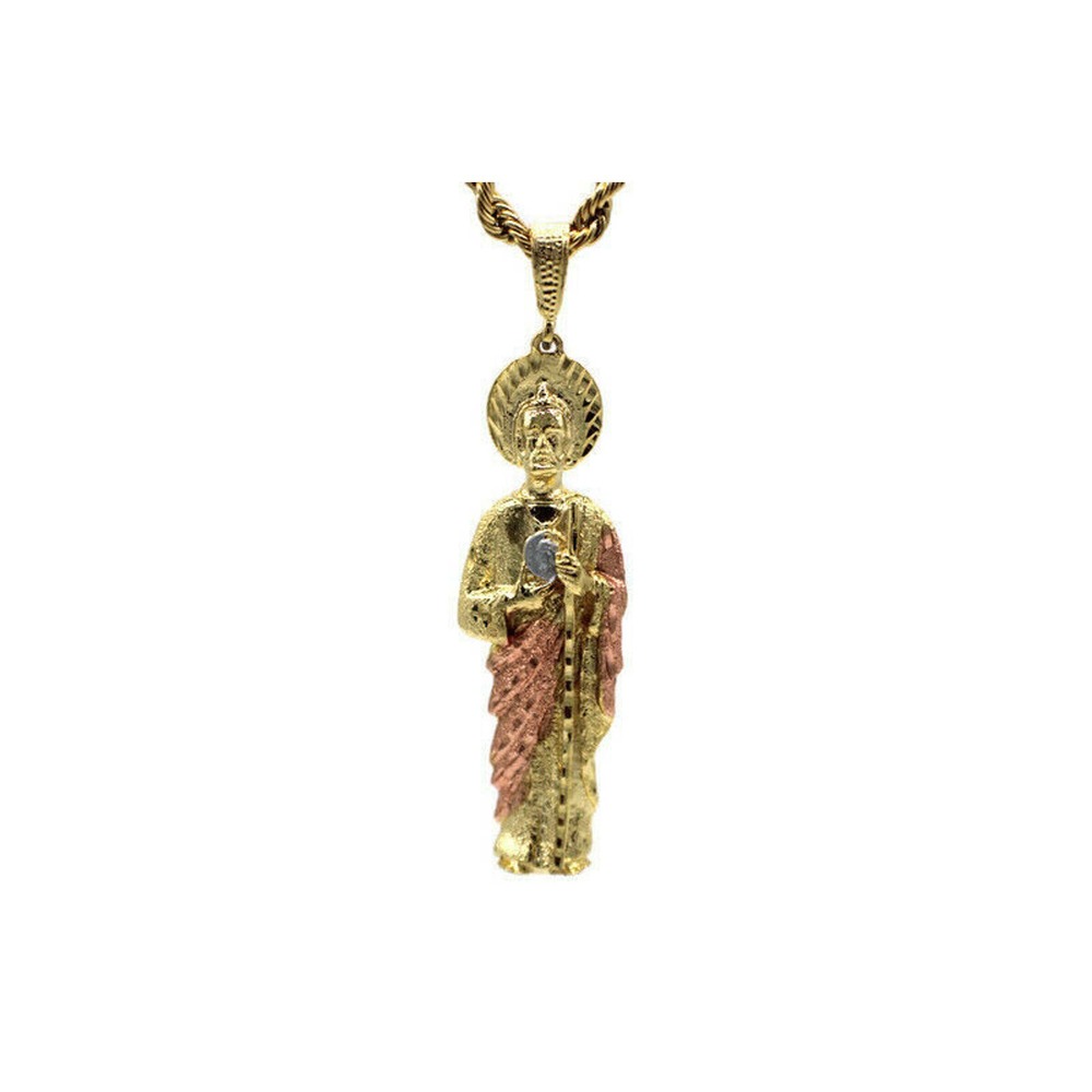 Large St Jude Pendant with Necklace Gold Filled Three Tone NEW